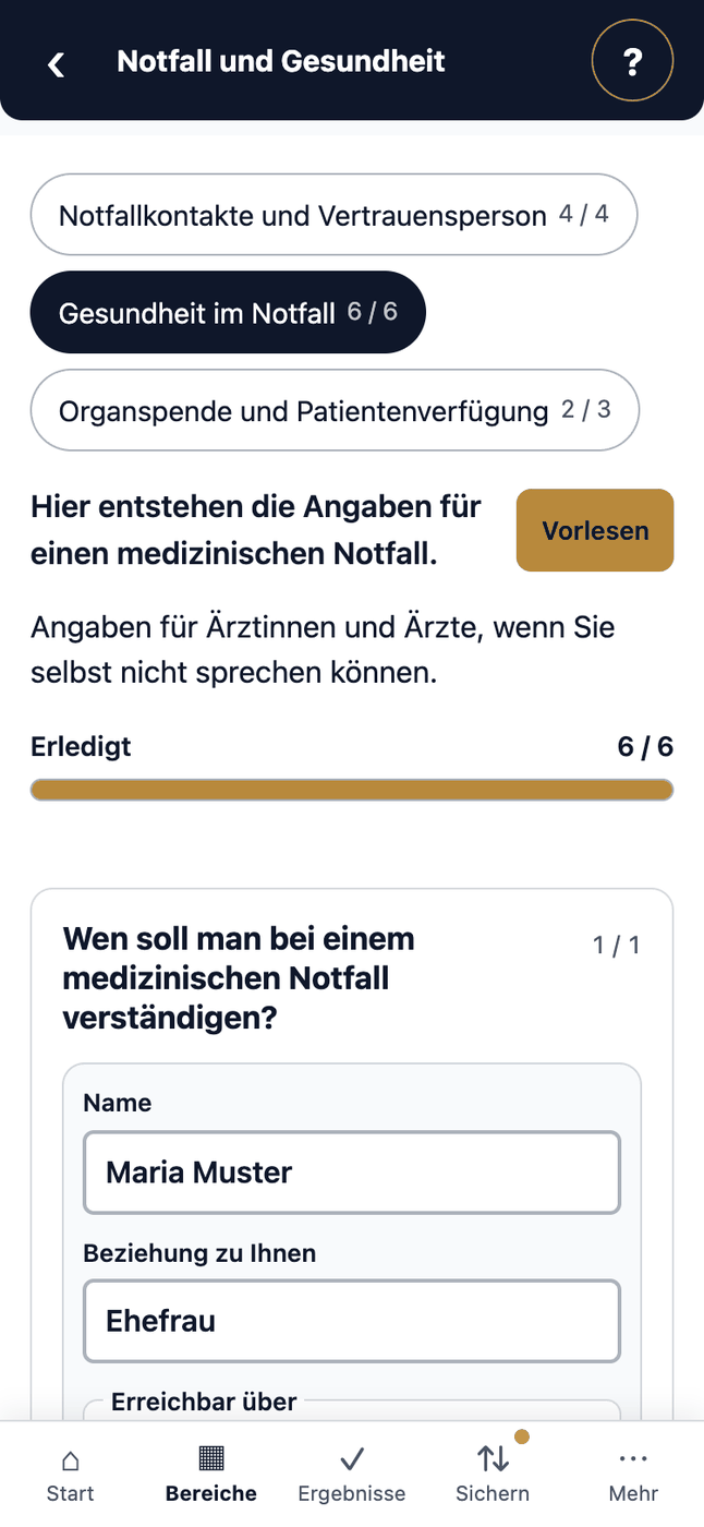 Gesundheit im Notfall · Wen soll man bei einem medizinischen Notfall verständigen? · Maria Muster